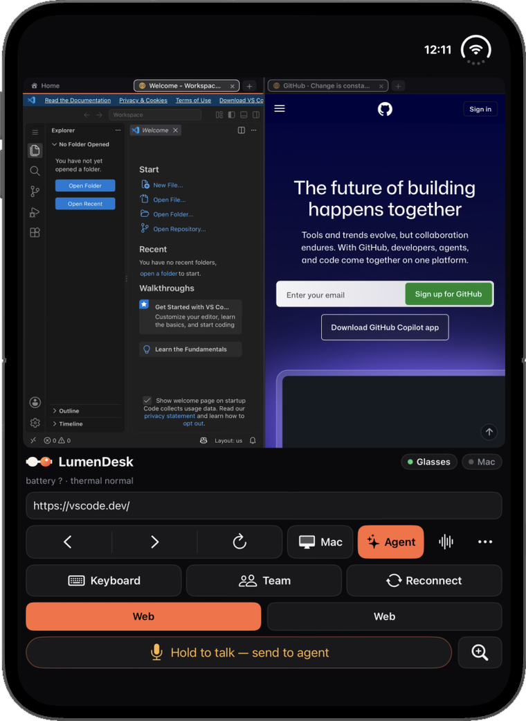 iPhone Duo fully open: the workspace fills the screen and you touch it directly